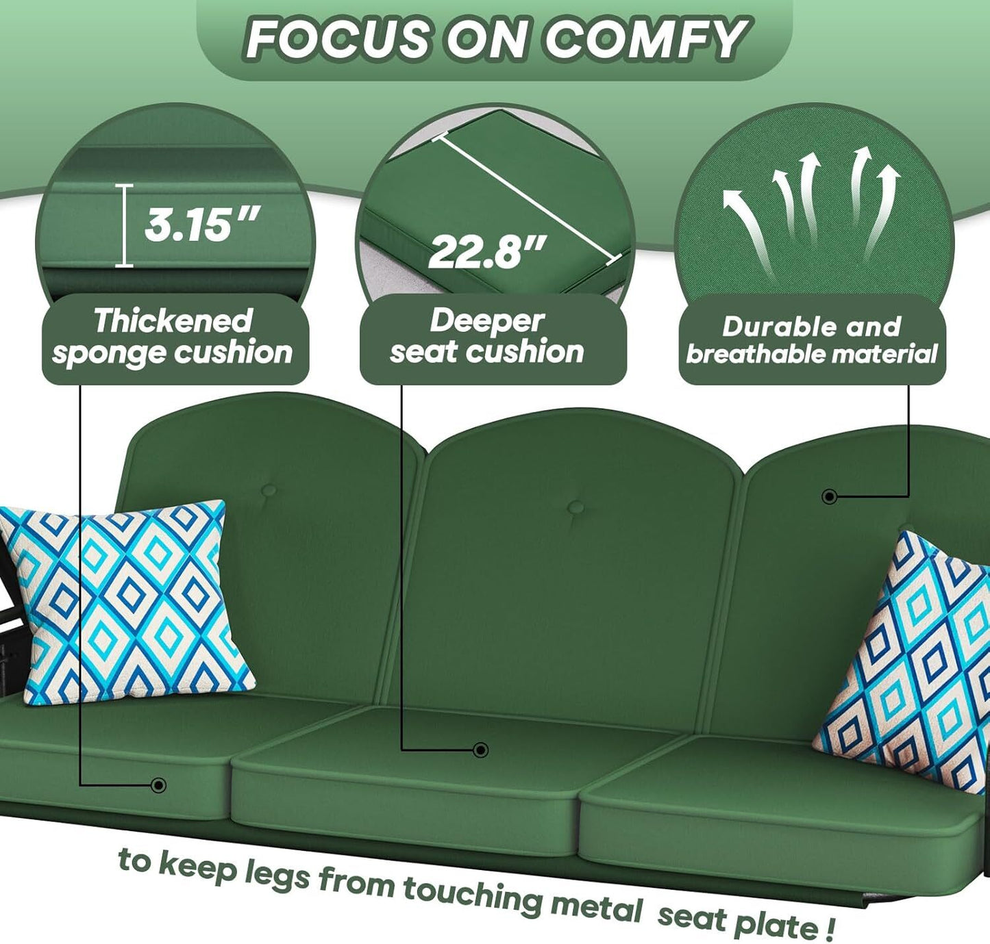 3 Seat Outdoor Porch Patio Swing with Stand 800lbs 2-in-1 Convertible Swing Bed