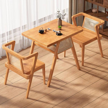 3-Piece Kitchen Dining Room Table Set, Rattan Dining Room Table with 2 Chairs, Stackable Modern Bistro Table Set, Solid Wood Table Set for Dining Room,Patio,Apartment,Living Room,Log
