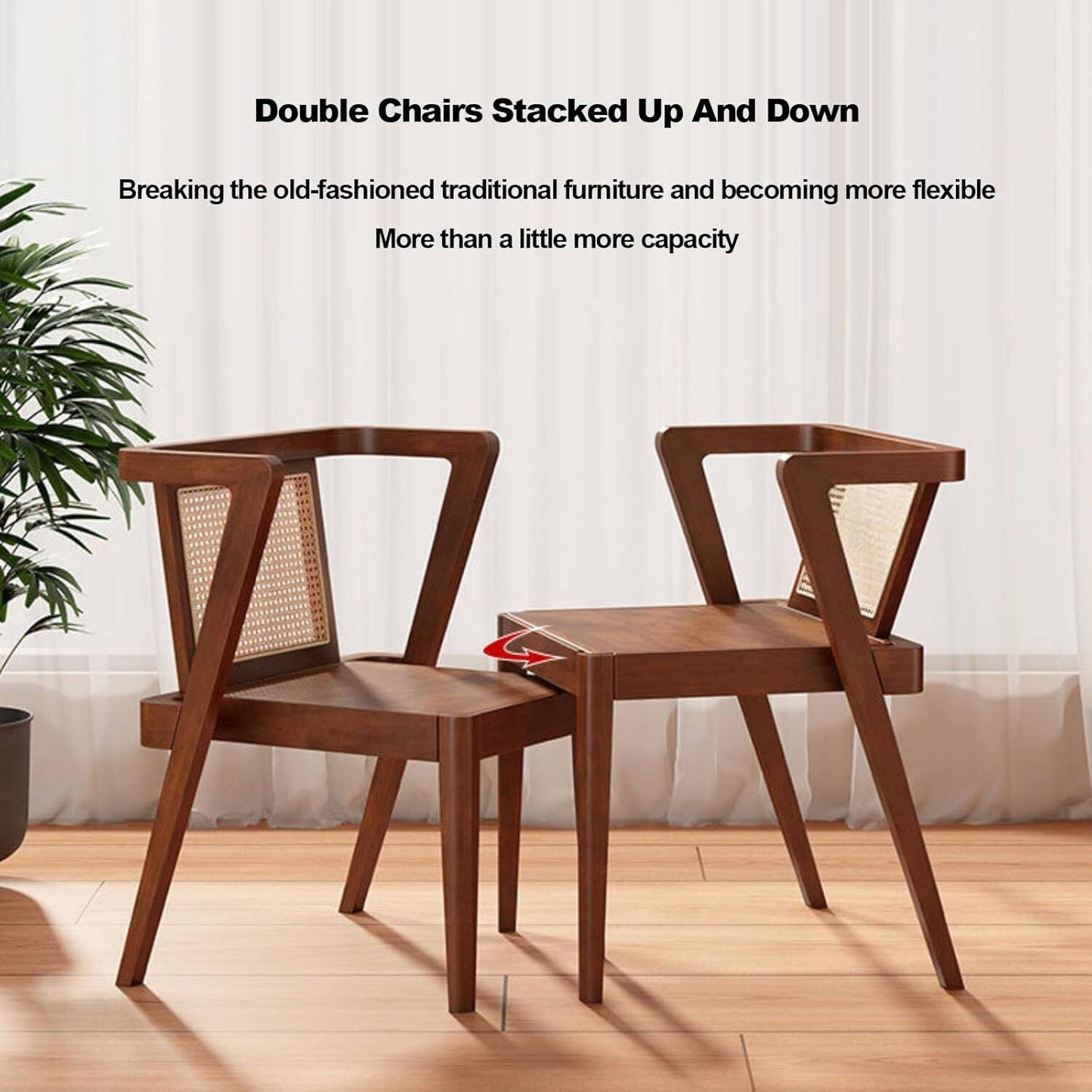 3-Piece Kitchen Dining Room Table Set, Rattan Dining Room Table with 2 Chairs, Stackable Modern Bistro Table Set, Solid Wood Table Set for Dining Room,Patio,Apartment,Living Room,Log