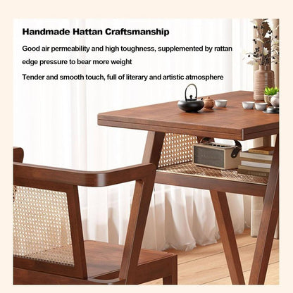 3-Piece Kitchen Dining Room Table Set, Rattan Dining Room Table with 2 Chairs, Stackable Modern Bistro Table Set, Solid Wood Table Set for Dining Room,Patio,Apartment,Living Room,Log