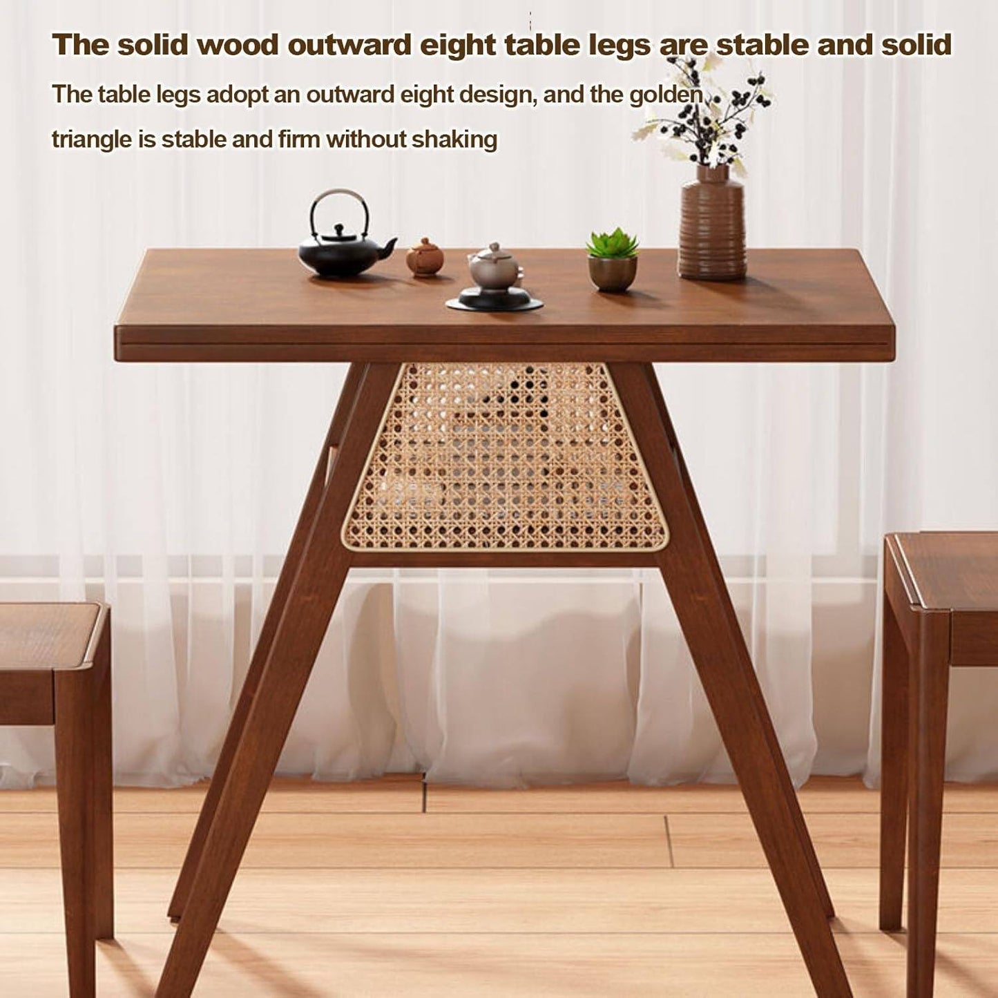 3-Piece Kitchen Dining Room Table Set, Rattan Dining Room Table with 2 Chairs, Stackable Modern Bistro Table Set, Solid Wood Table Set for Dining Room,Patio,Apartment,Living Room,Log