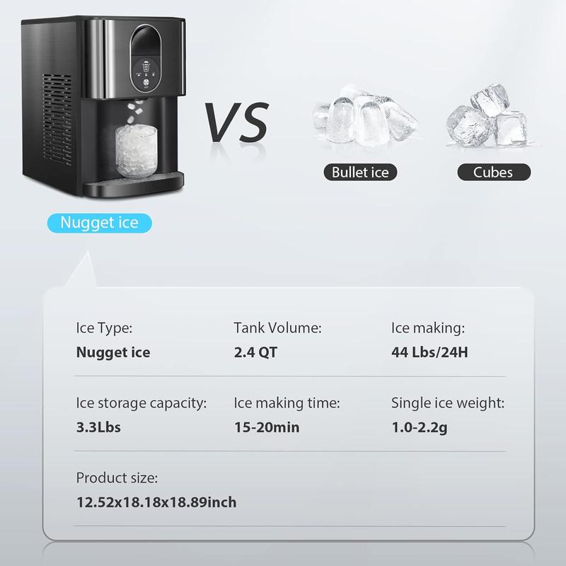 Nugget lce Maker,44 Lbs/24H,Countertop lceMaker with Soft Chewable lce