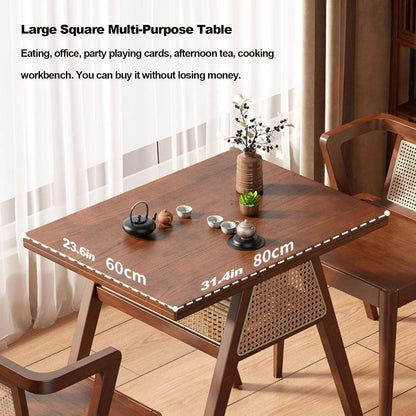 3-Piece Kitchen Dining Room Table Set, Rattan Dining Room Table with 2 Chairs, Stackable Modern Bistro Table Set, Solid Wood Table Set for Dining Room,Patio,Apartment,Living Room,Log